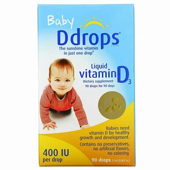 Ddrops, жидкий витамин Д3 D3 для детей, 400 МЕ, 90 капель, 2,5 мл (0,08 мл)
